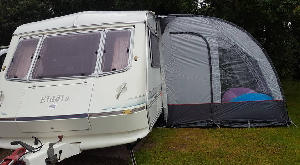 Elddis typhoon gt and porch awning at bloody bridge campsite